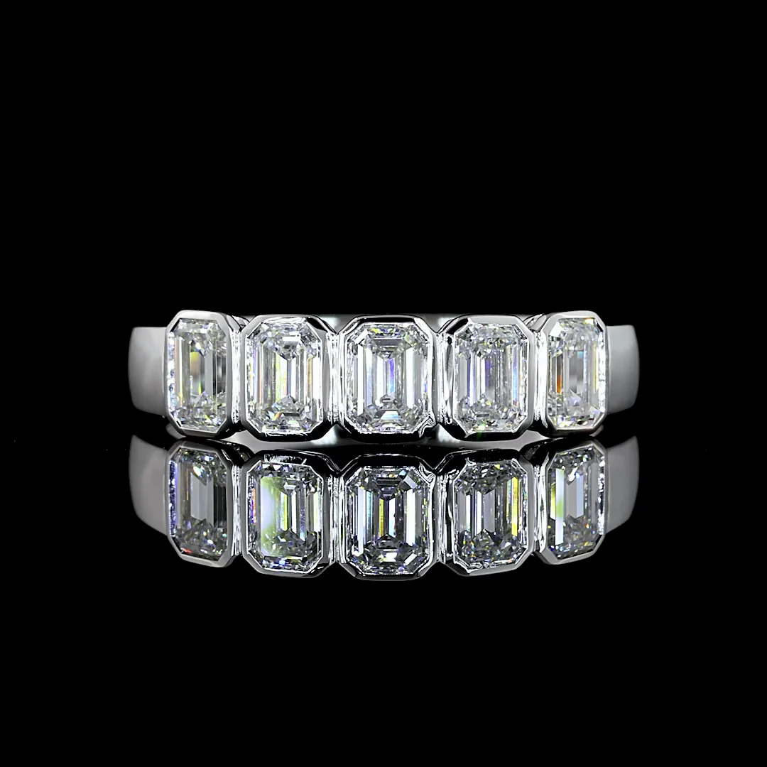 1 Cts 14k White Gold Emerald Shape 5 Stones Eternity Band
