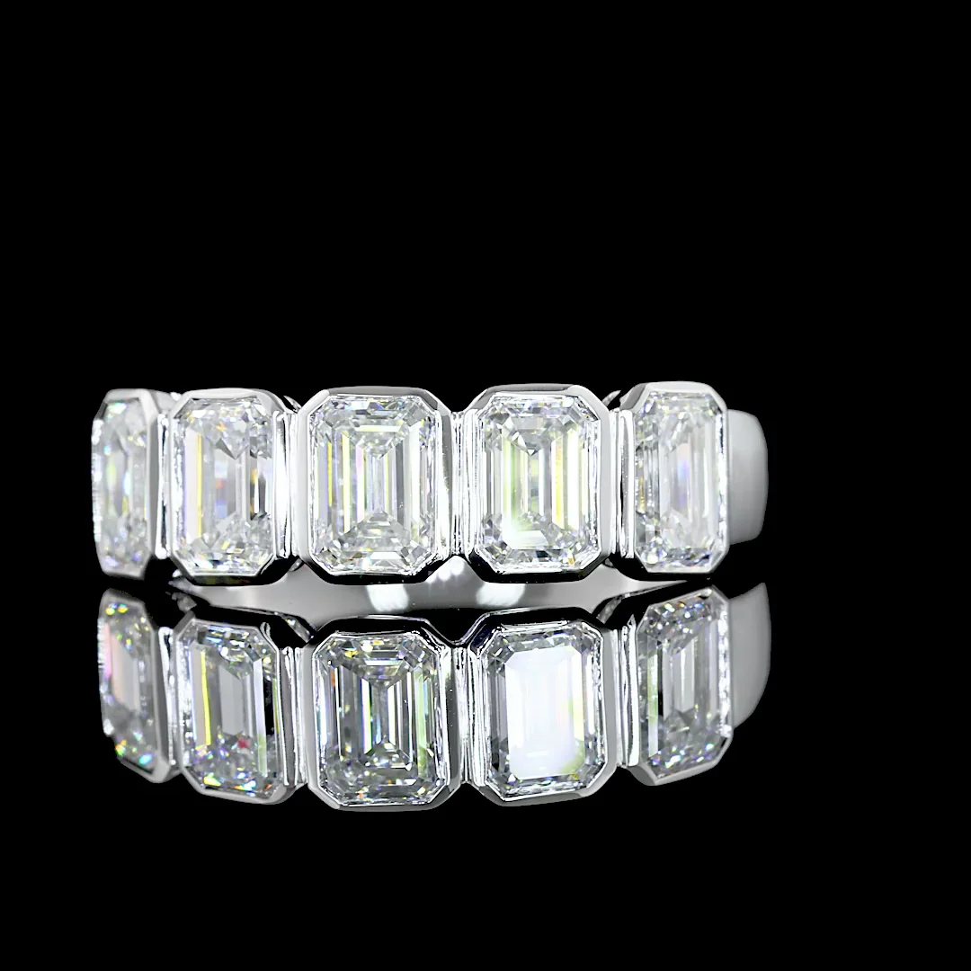 2.07 Cts 14k White Gold Emerald Shape 5 Stones Eternity Band