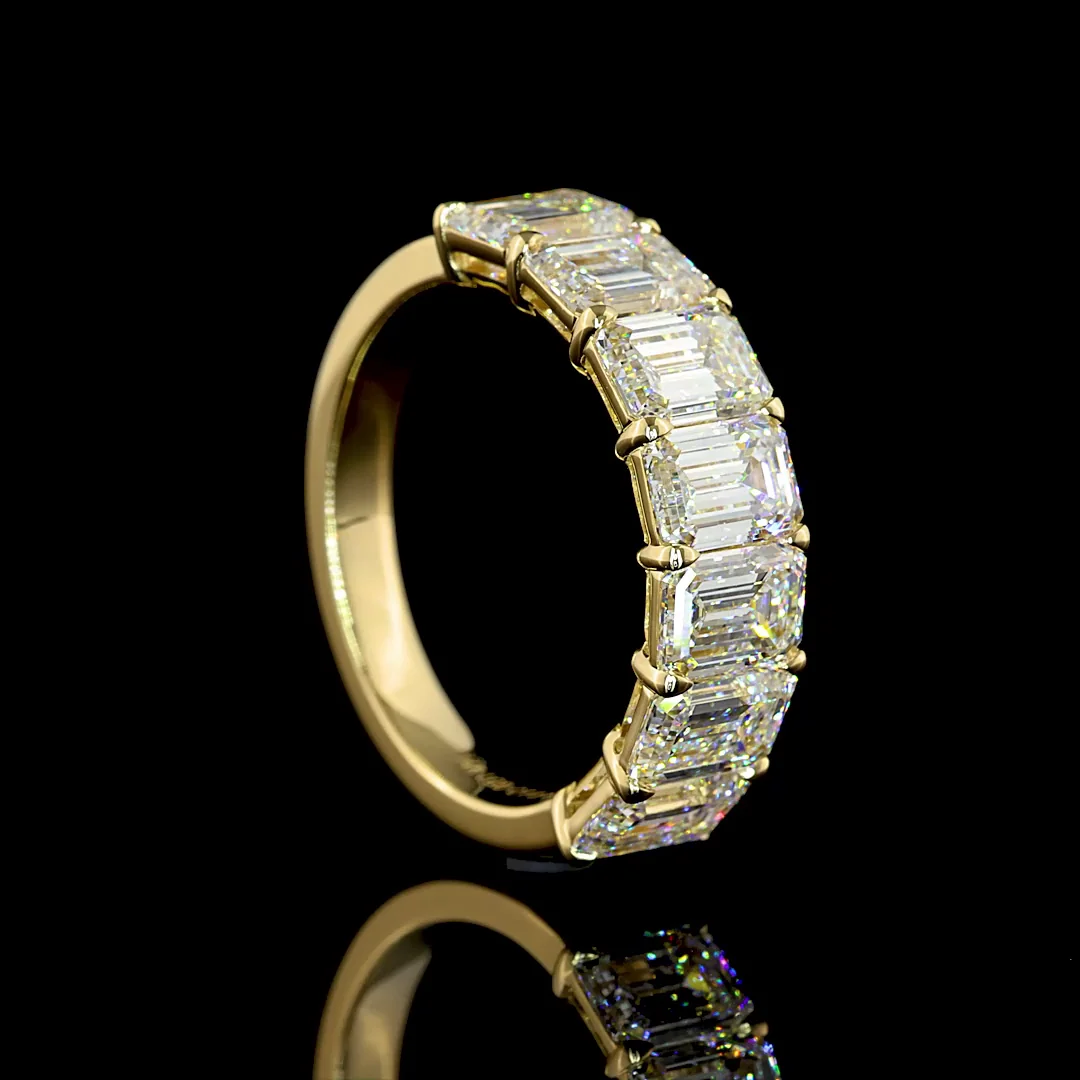 3.99 Cts 14k Yellow Gold Emerald Shape 7 Stones Eternity Band