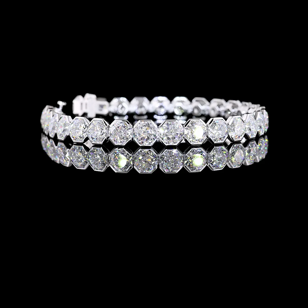 29.74 Cts 14k White Gold Octagon Nova Shape Tennis Bracelet