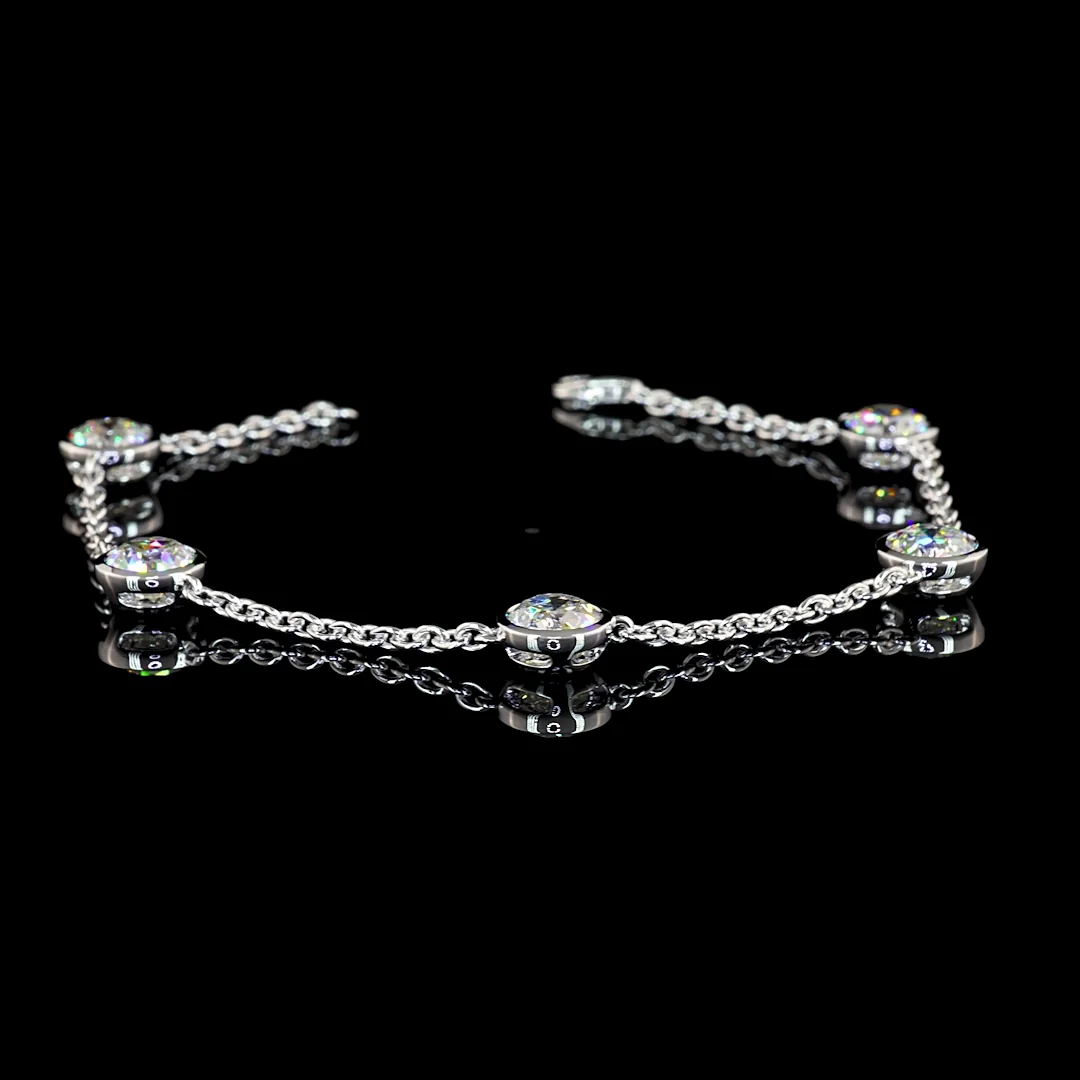 5.1 Cts 14k White Gold Old European Brilliant Shape Station Bracelet