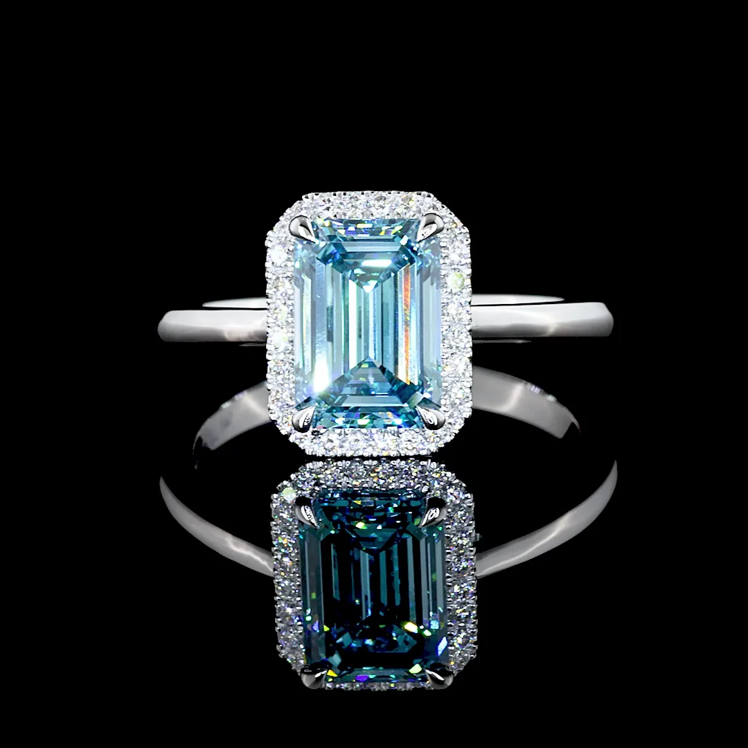 1.94 Cts 14k White Gold Emerald Shape Halo Ring