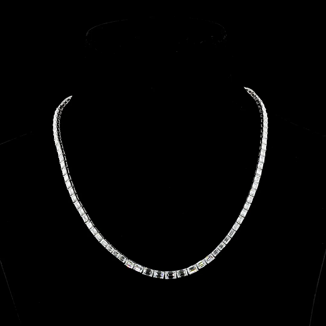 13.41 Cts 14k White Gold Emerald Shape Riviera Necklace
