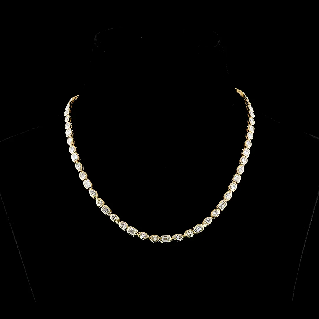 16.57 Cts 18k Yellow Gold Mix Shape Tennis Necklace