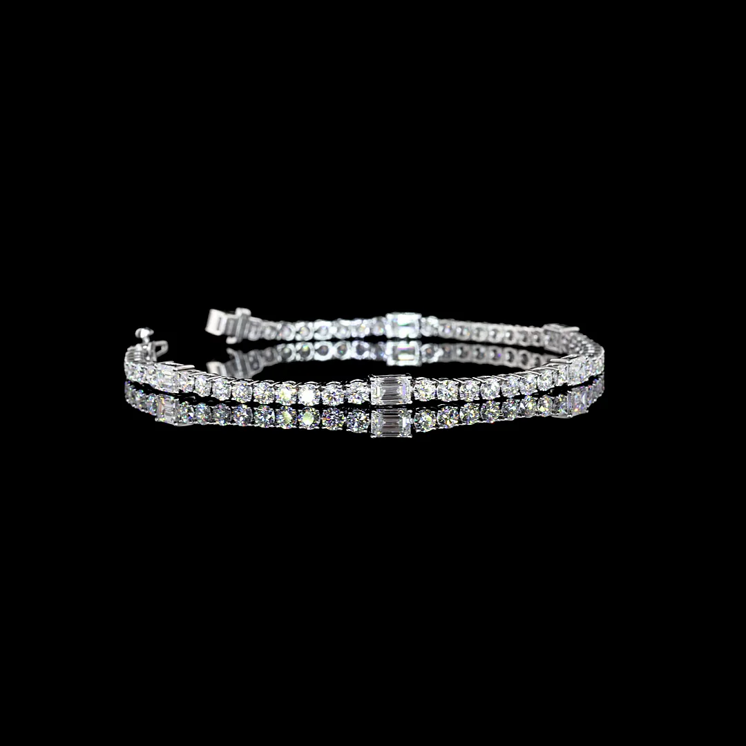 5.46 Cts 14k White Gold Emerald Shape Station Line Tennis Bracelet