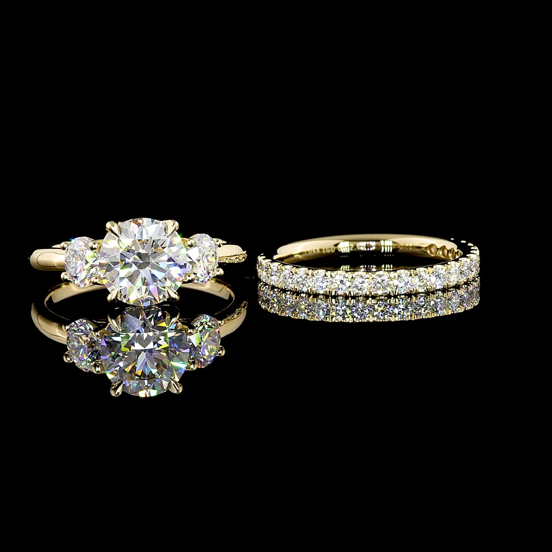 2.21 Cts 14k Yellow Gold Round Shape 3 Stones Ring