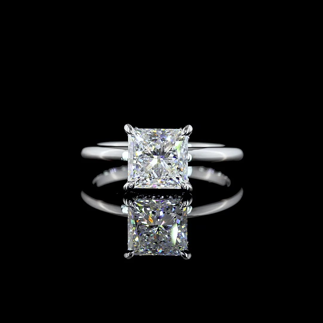 2.11 Cts 14k White Gold Princess Shape Hidden Halo Ring