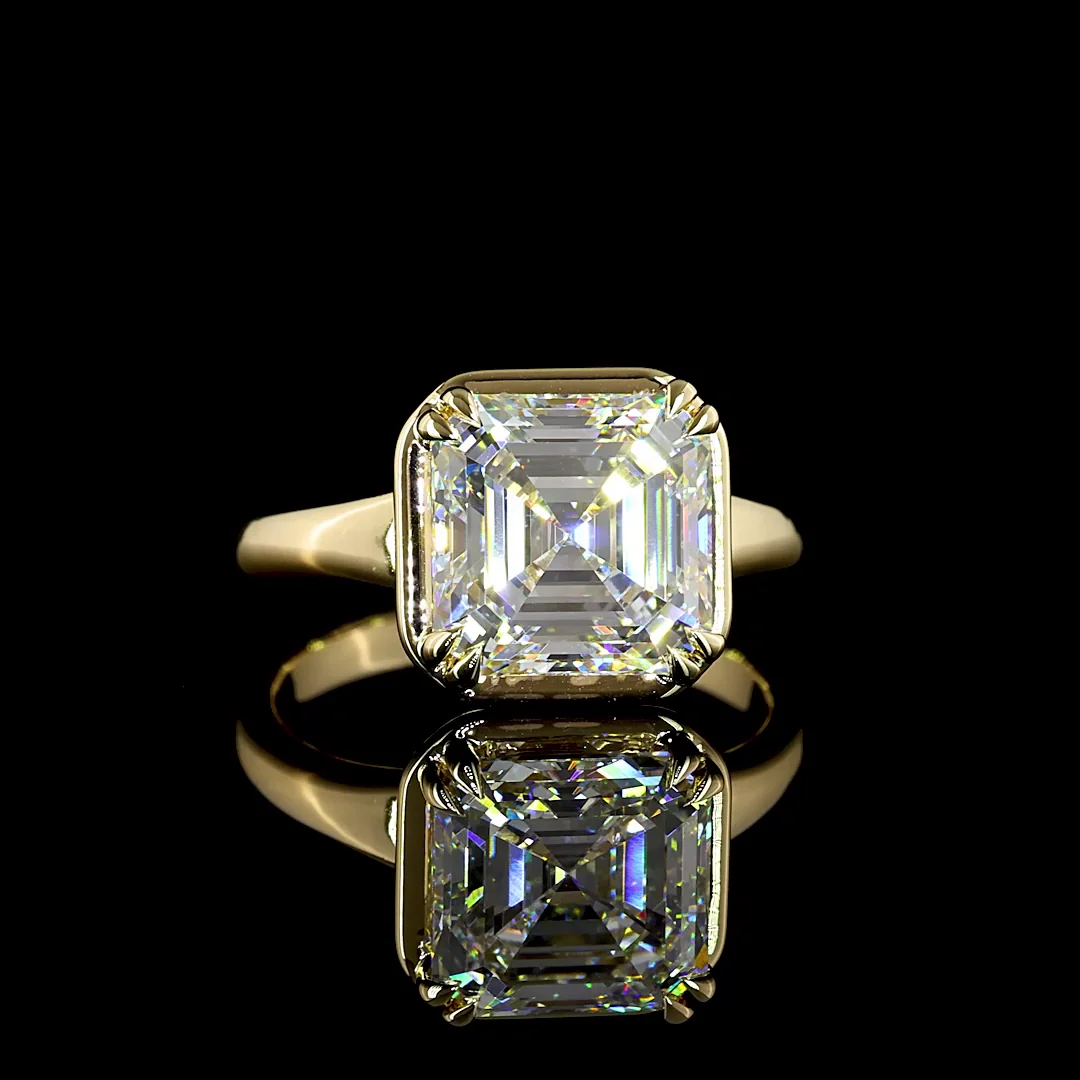 4.18 Cts 14k Yellow Gold Asscher Shape Solitaire Ring