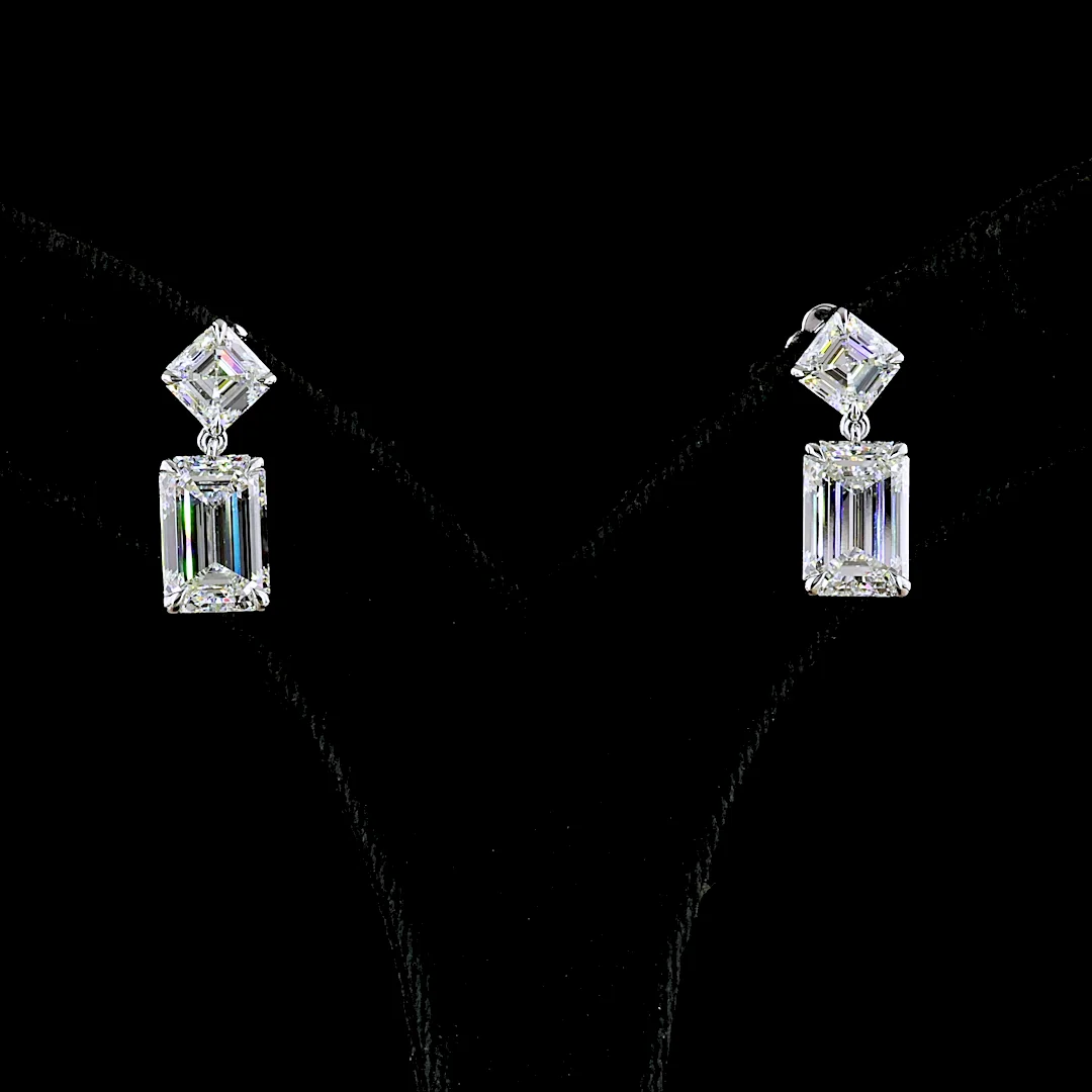 8.16 Cts 14k White Gold Emerald Shape Hanging Earring
