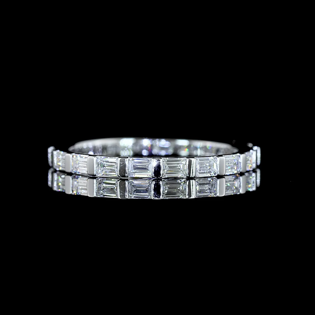 0.84 Cts 14k White Gold Emerald Shape 3/4 Band Eternity Band
