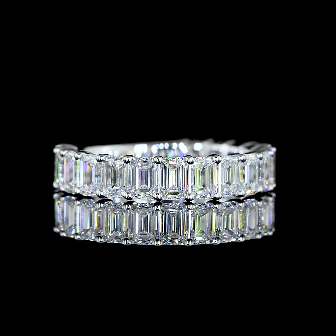 2.15 Cts 14k White Gold Emerald Shape 3/4 Band Eternity Band