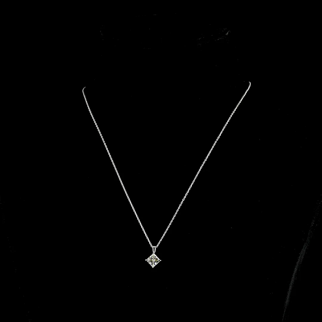 1.31 Cts 14k White Gold Princess Shape Solitaire Pendant