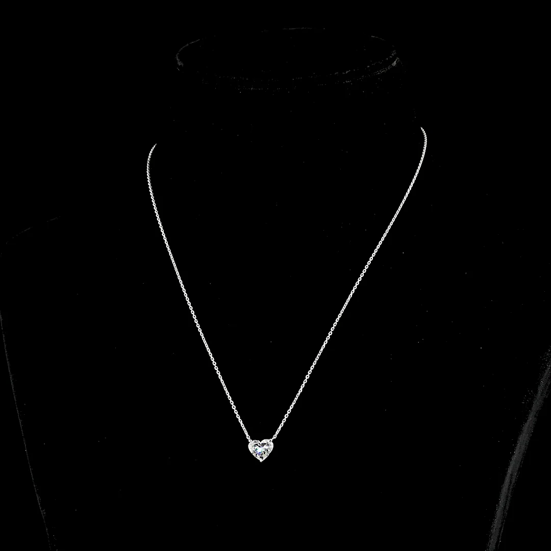 1.5 Cts 14k White Gold Heart Shape Solitaire Pendant