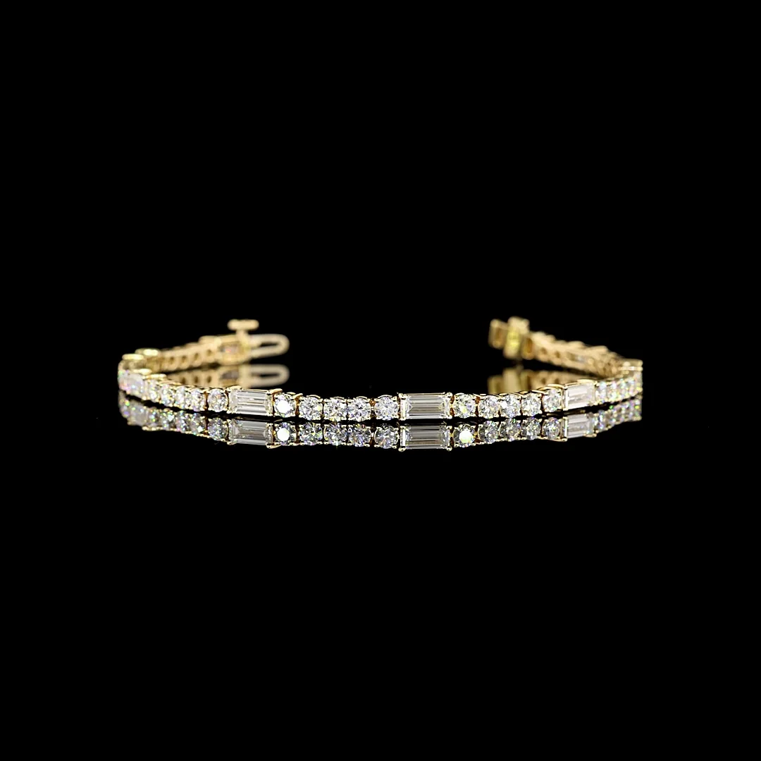4.43 Cts 14k Yellow Gold Baguette Shape Station Line Tennis Bracelet