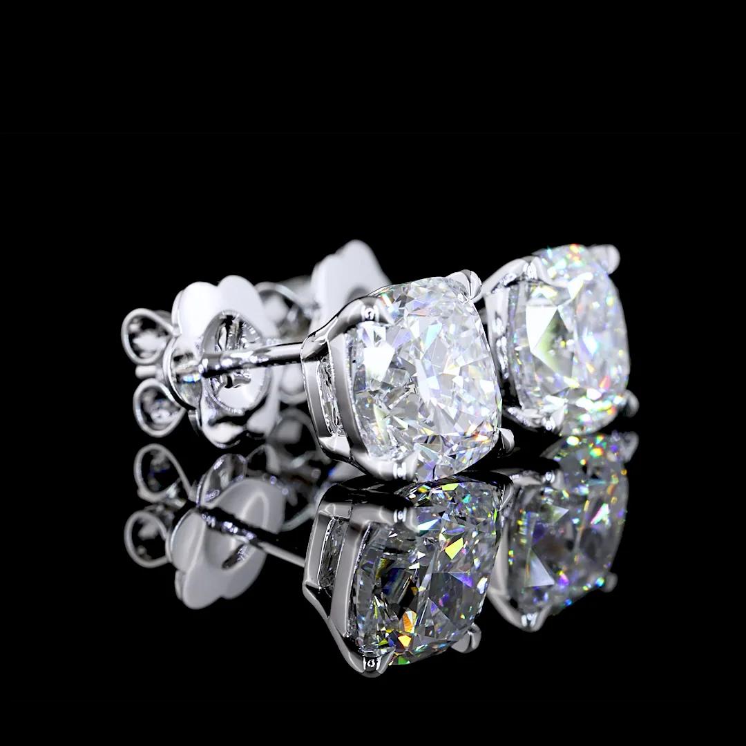 4.13 Cts 14k White Gold Square Cushion Brilliant Shape Studs Earring