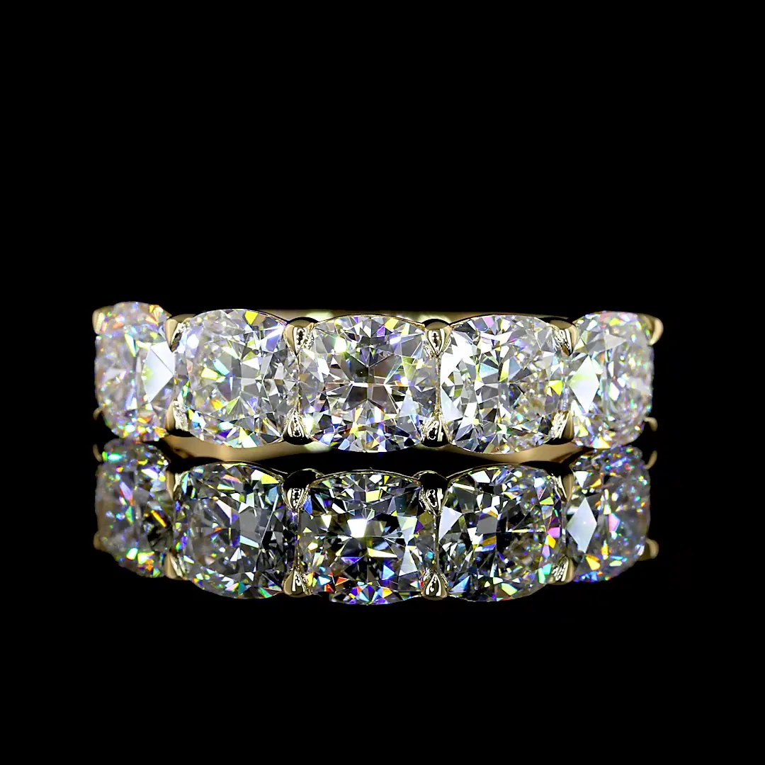 2.93 Cts 14k Yellow Gold Square Cushion Brilliant Shape 5 Stones Eternity Band
