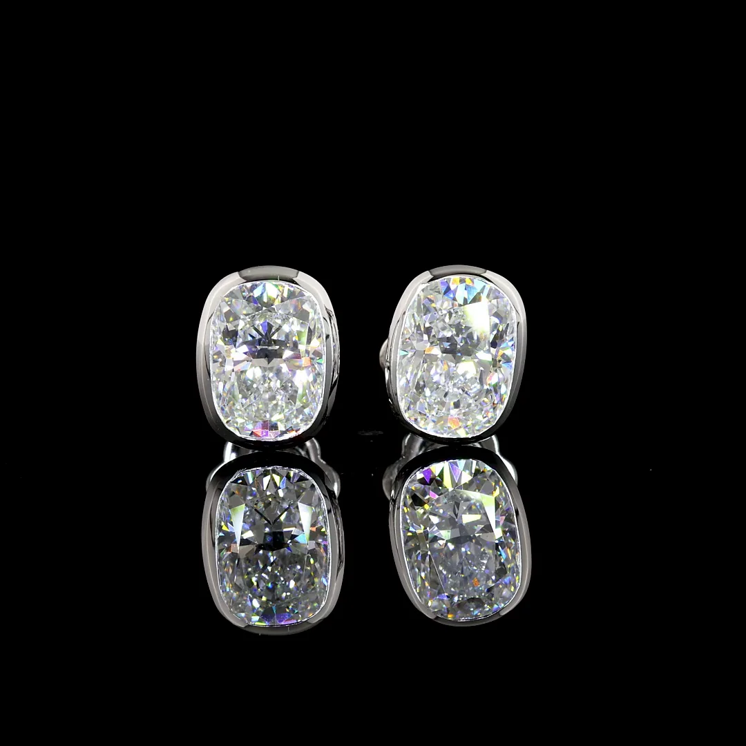 3.23 Cts 14k White Gold Cushion Brilliant Shape Studs Earring