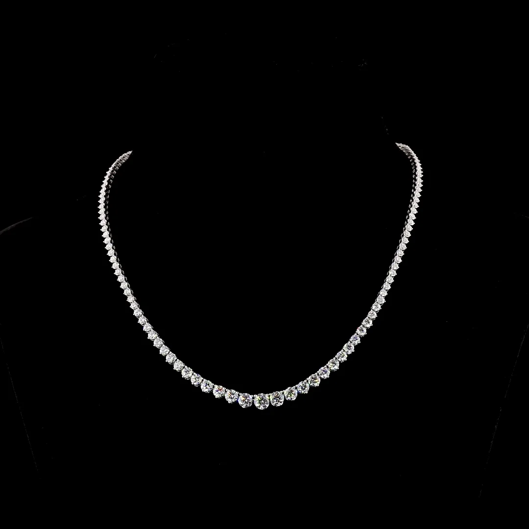 11.99 Cts 14k White Gold Round Shape Riviera Necklace