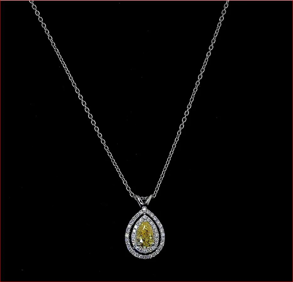 1.22 Cts 14k White Gold Pear Shape Double Halo Pendant