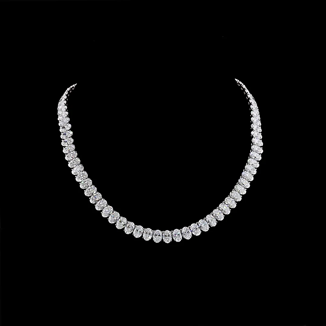55.76 Cts 14k White Gold Oval Shape Tennis Necklace