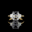 3.99 Cts 14k Two Tone Emerald Shape 3 Stones Ring