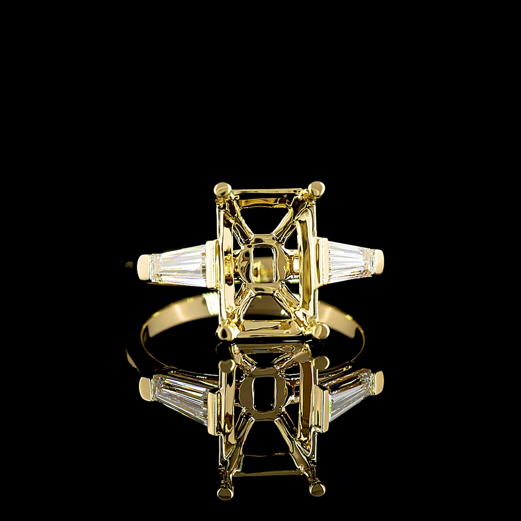 3.67 Cts 18k Yellow Gold Emerald Shape 3 Stones Ring