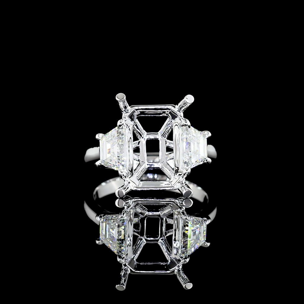 6.42 Cts 14k White Gold Emerald Shape 3 Stones Ring