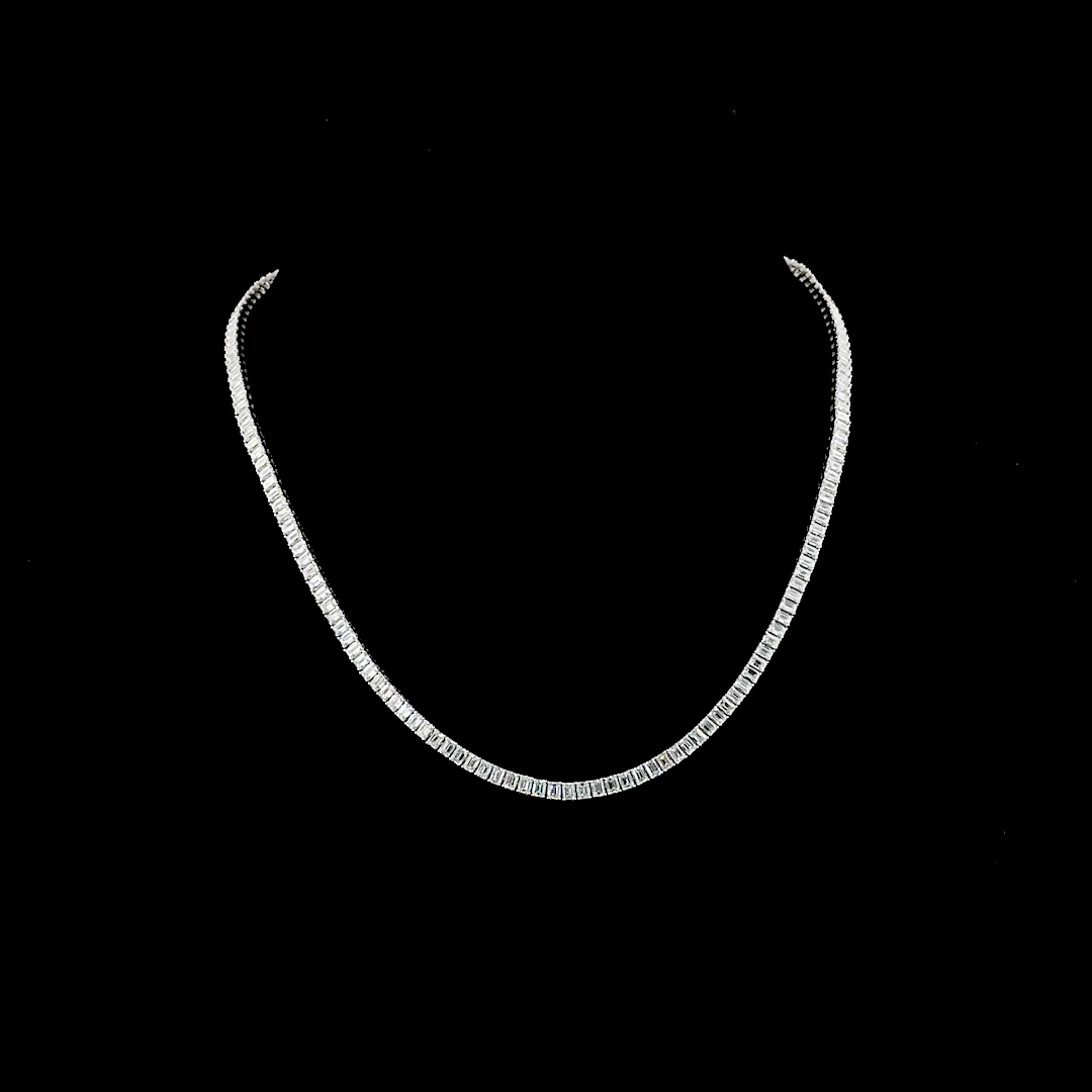 11.15 Cts 14k White Gold Emerald Shape Tennis Necklace