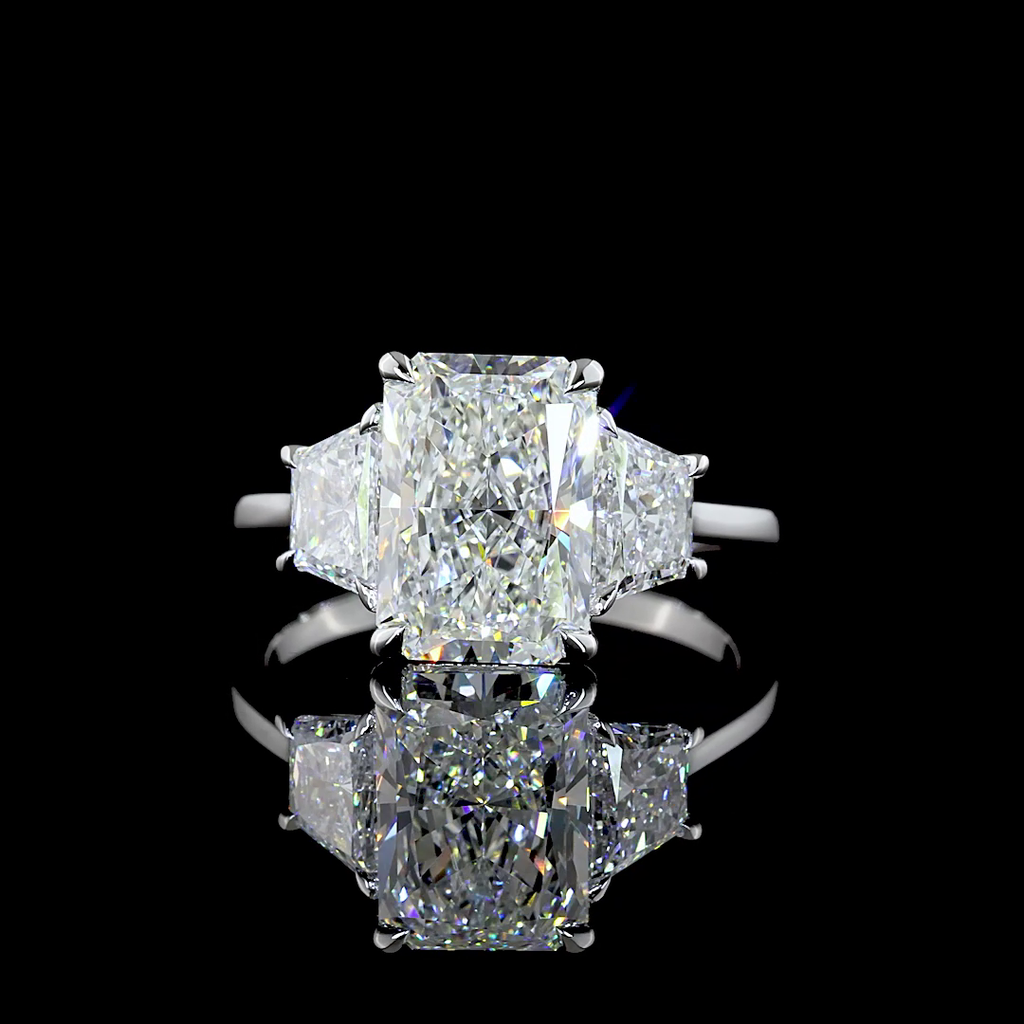 4.19 Cts 14k White Gold Radiant Shape 3 Stones Ring