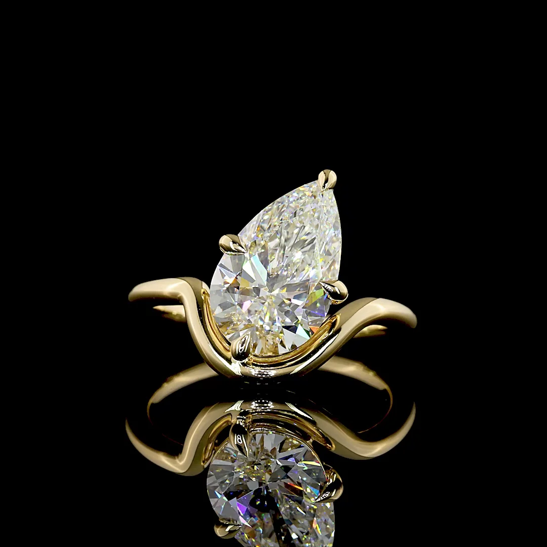 3 Cts 14k Yellow Gold Pear Shape Solitaire Ring