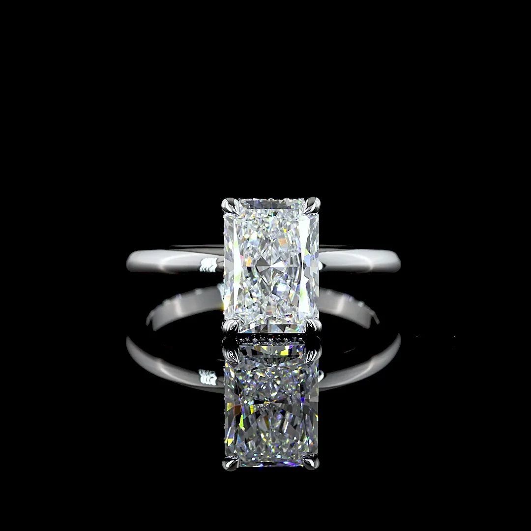 2.18 Cts 14k White Gold Radiant Shape Hidden Halo Ring