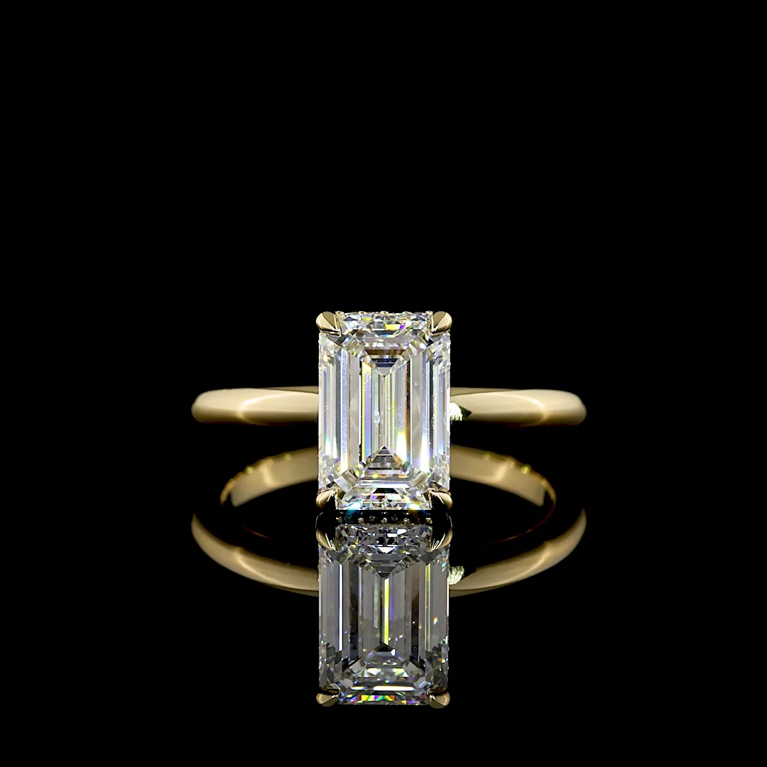 2.17 Cts 14k Yellow Gold Emerald Shape Hidden Halo Ring