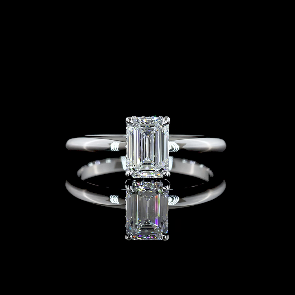 1.08 Cts 14k White Gold Emerald Shape Hidden Halo Ring