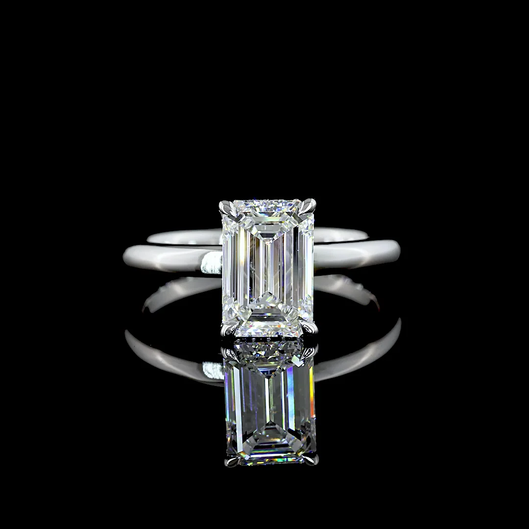 2.15 Cts 14k White Gold Emerald Shape Hidden Halo Ring