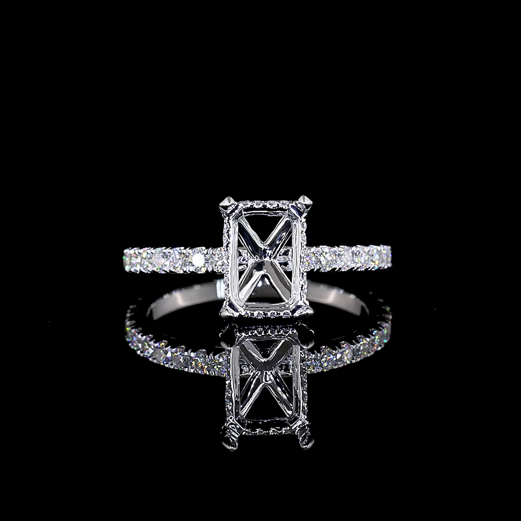 2.63 Cts 14k White Gold Emerald Shape Hidden Halo Ring