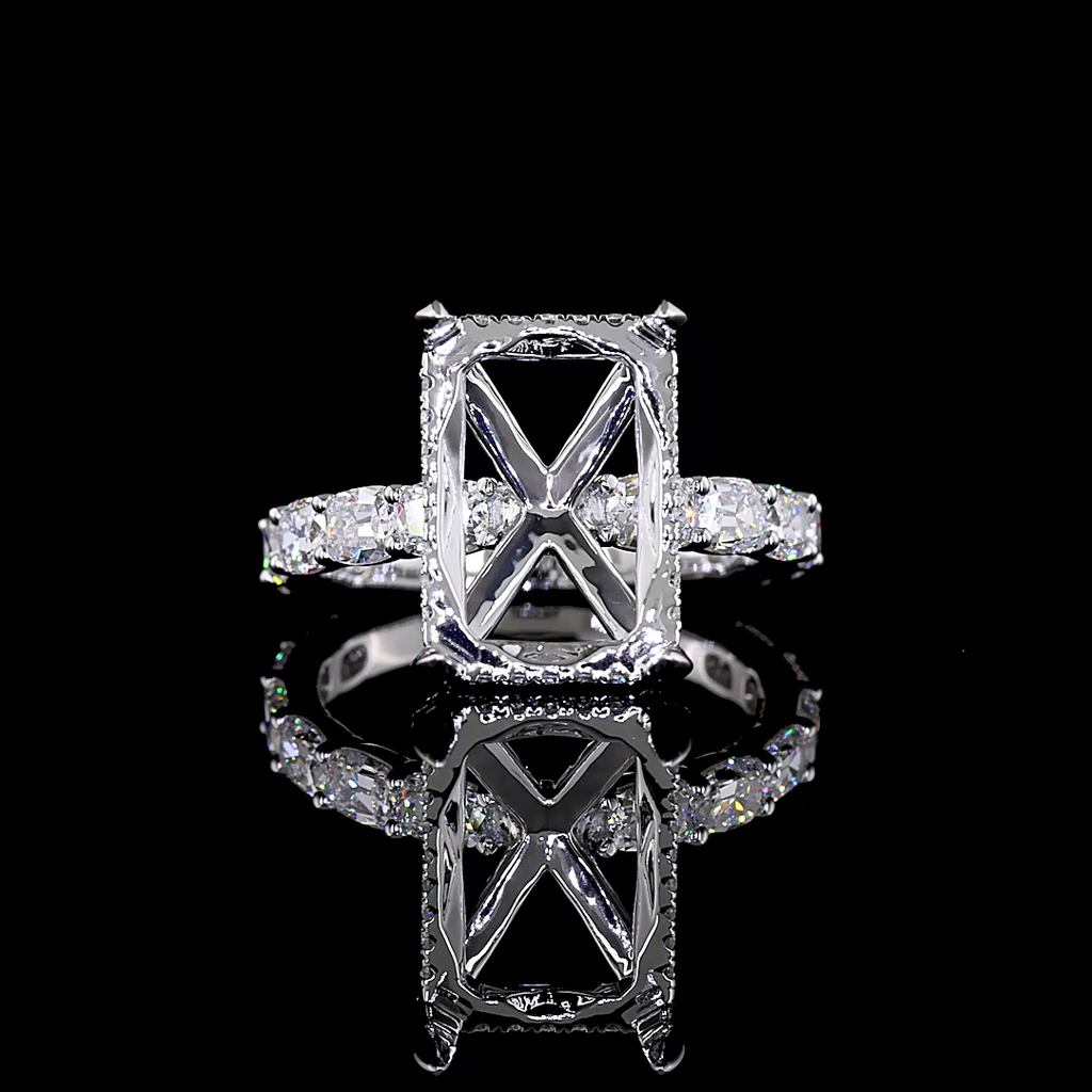 1.59 Cts 14k White Gold Mix Shape Hidden Halo Ring
