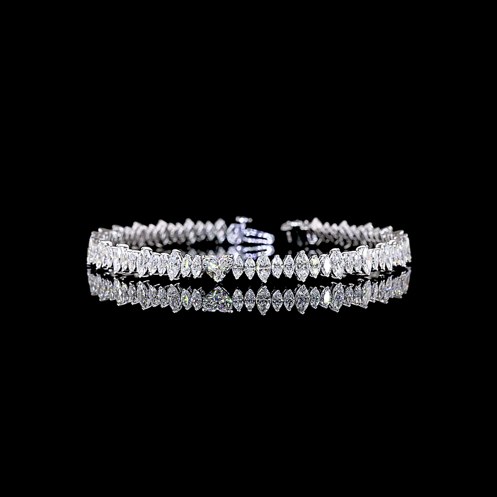 6.5 Cts 14k White Gold Heart Shape Station Line Tennis Bracelet