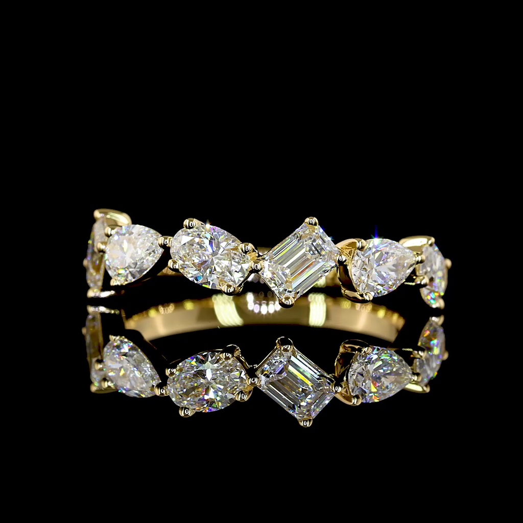 1.17 Cts 18k Yellow Gold Emerald Shape Half Eternity Eternity Band