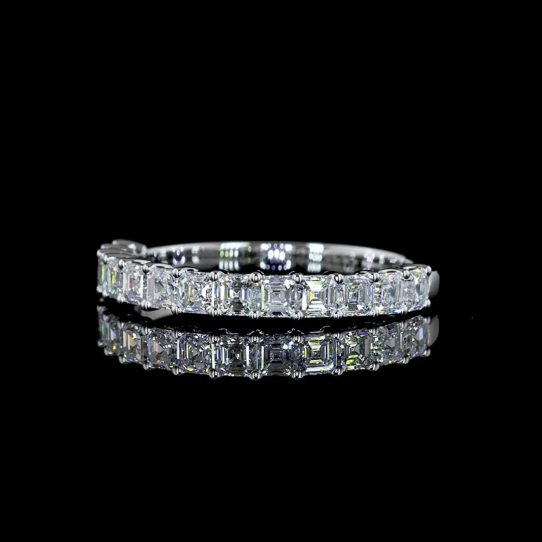 1.05 Cts 18k White Gold Asscher Shape Half Eternity Eternity Band