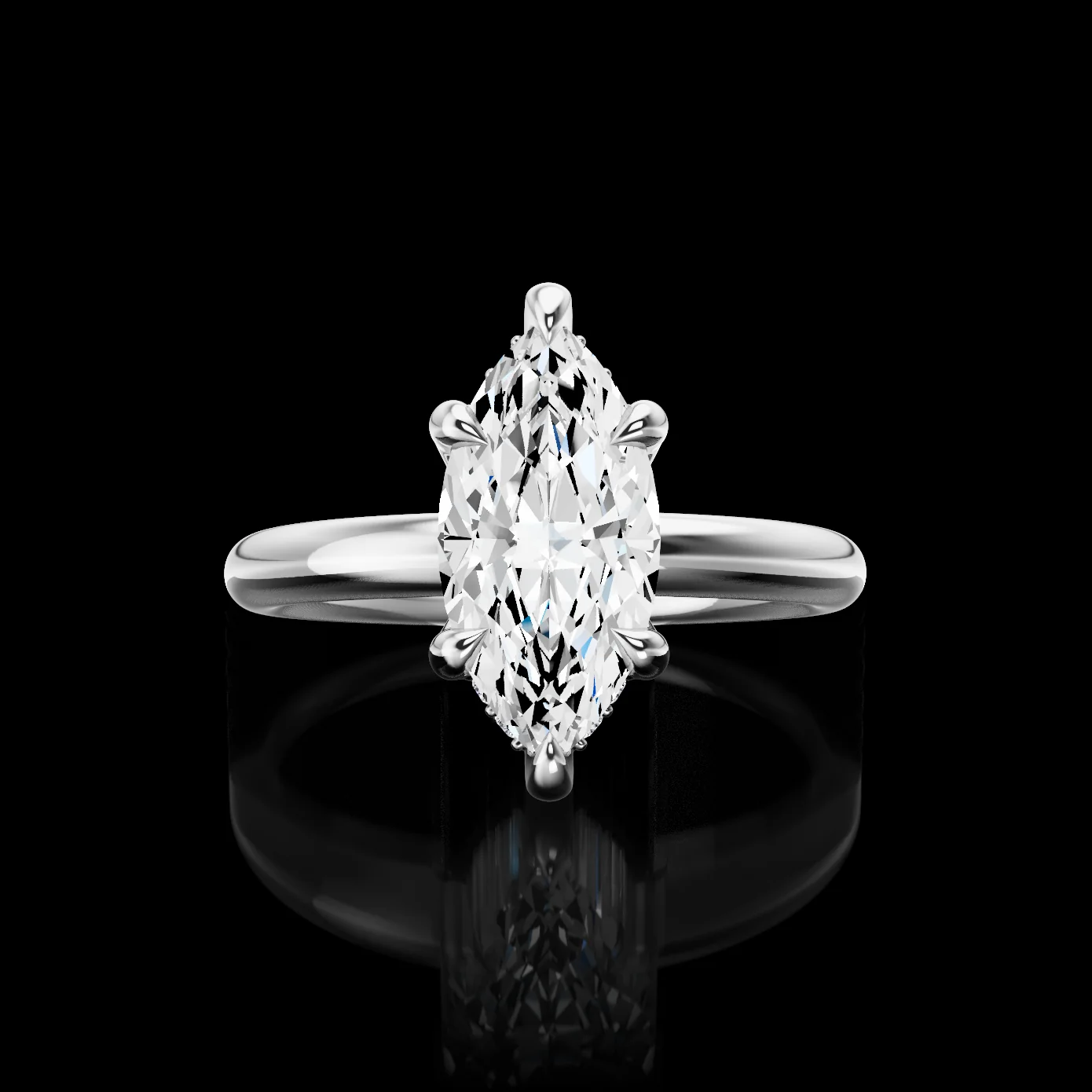 1.66 Cts 14k White Gold Marquise Shape Hidden Halo Ring