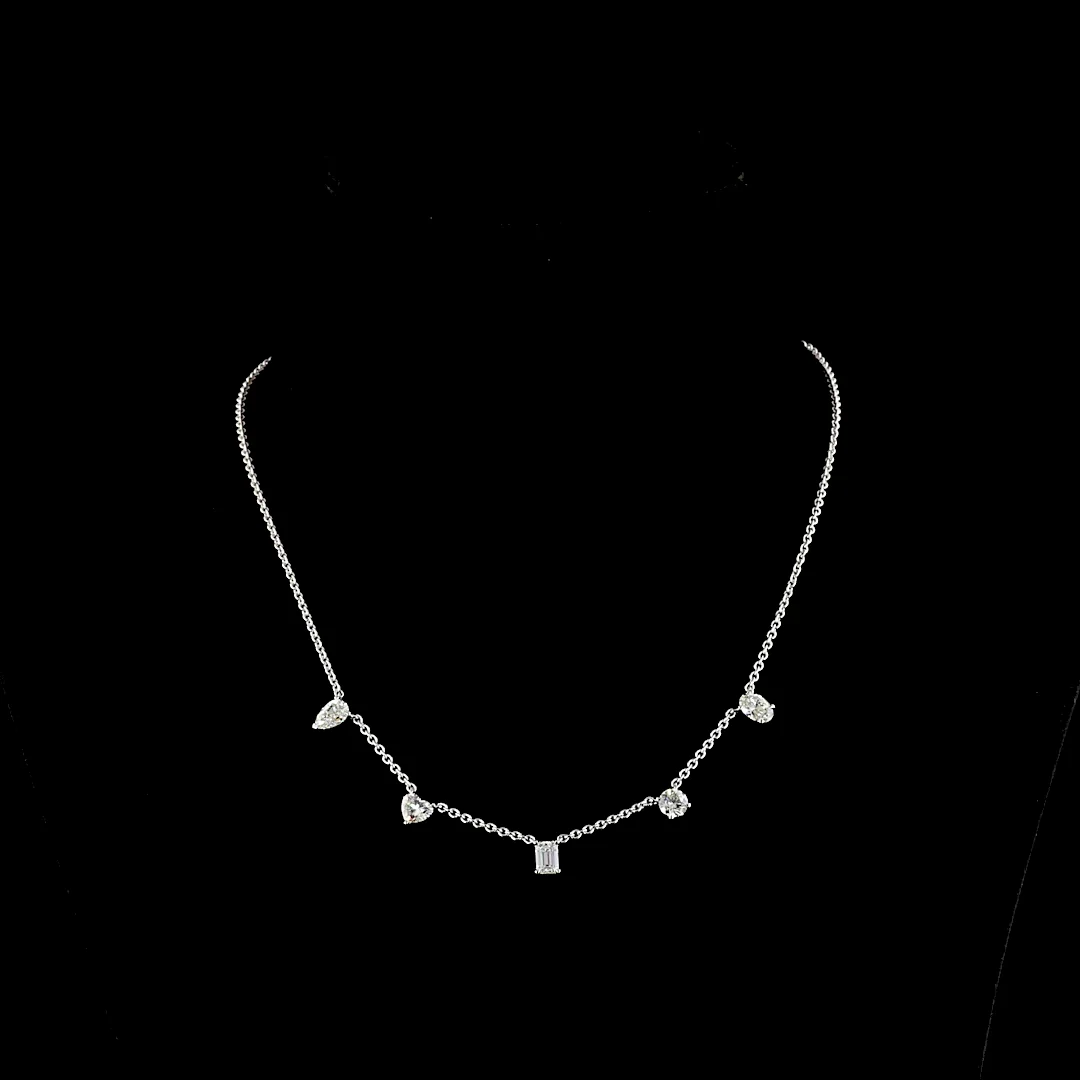 2.6 Cts 14k White Gold Mix Shape Station Necklace