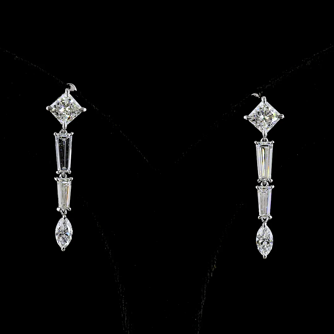 4.6 Cts 14k White Gold Mix Shape Hanging Earring