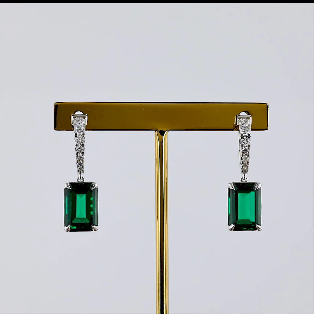 0.53 Cts 14k White Gold Emerald Shape Hanging Earring