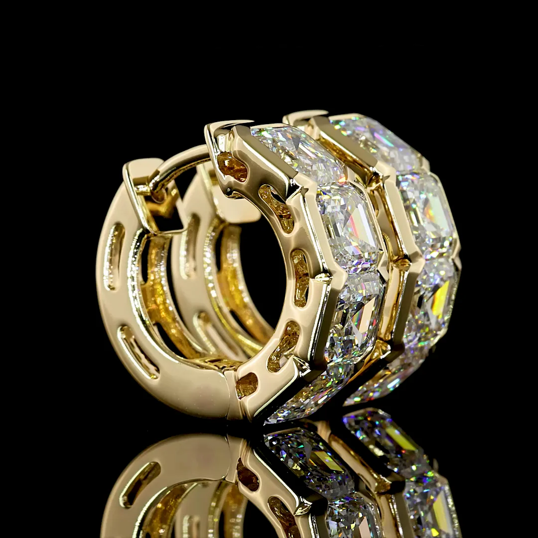 5.8 Cts 14k Yellow Gold Asscher Shape Huggies Earring