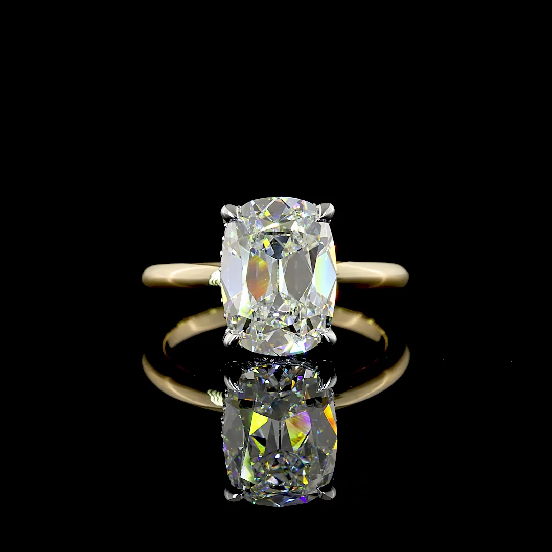 3.76 Cts 14k Two Tone Cushion Brilliant Shape Hidden Halo Ring