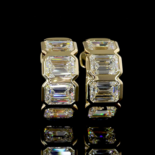 [ER14YHGEM300BEW] 3.33 Cts 14k Yellow Gold Emerald Shape Huggies Earring