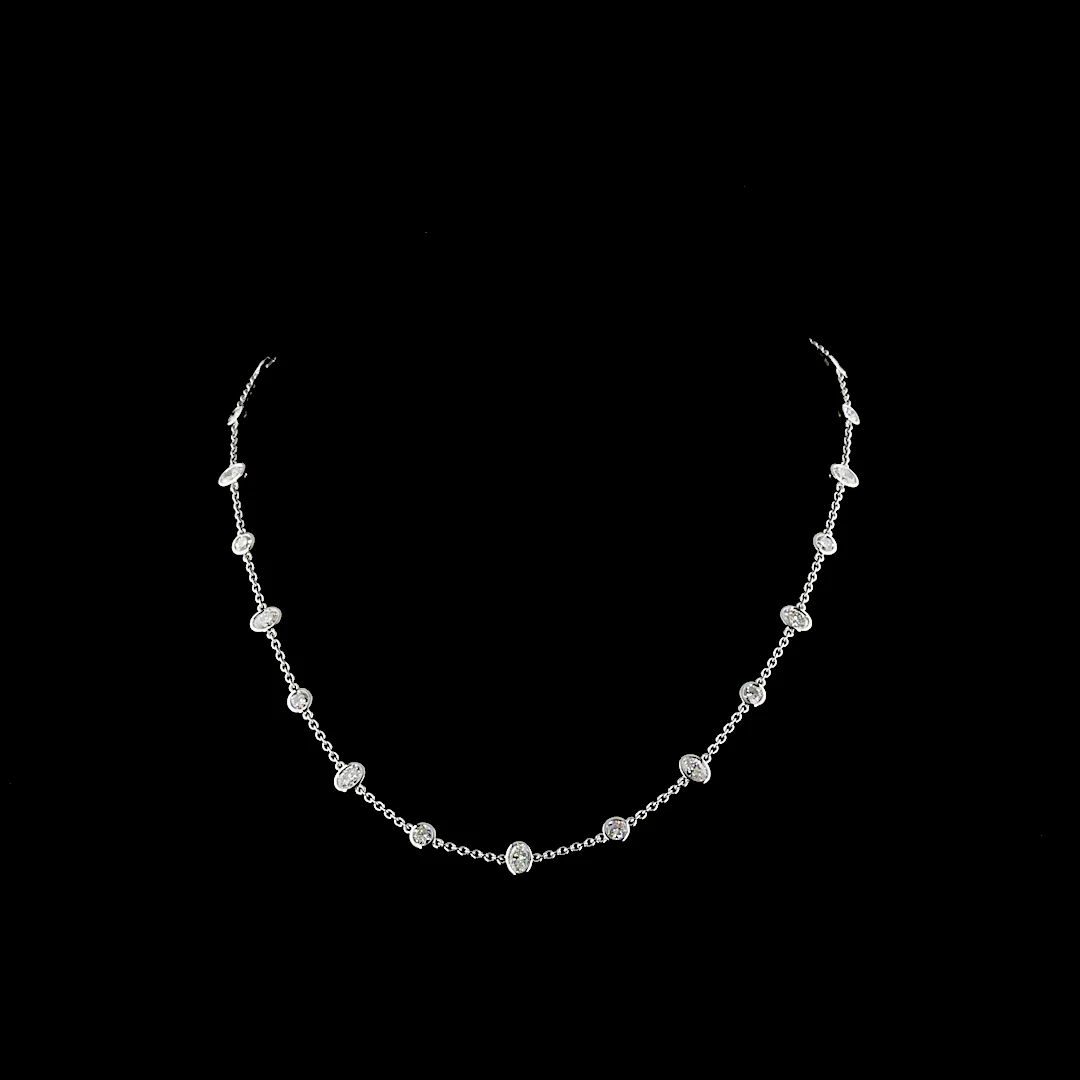 4.26 Cts 14k White Gold Oval Shape Station Necklace