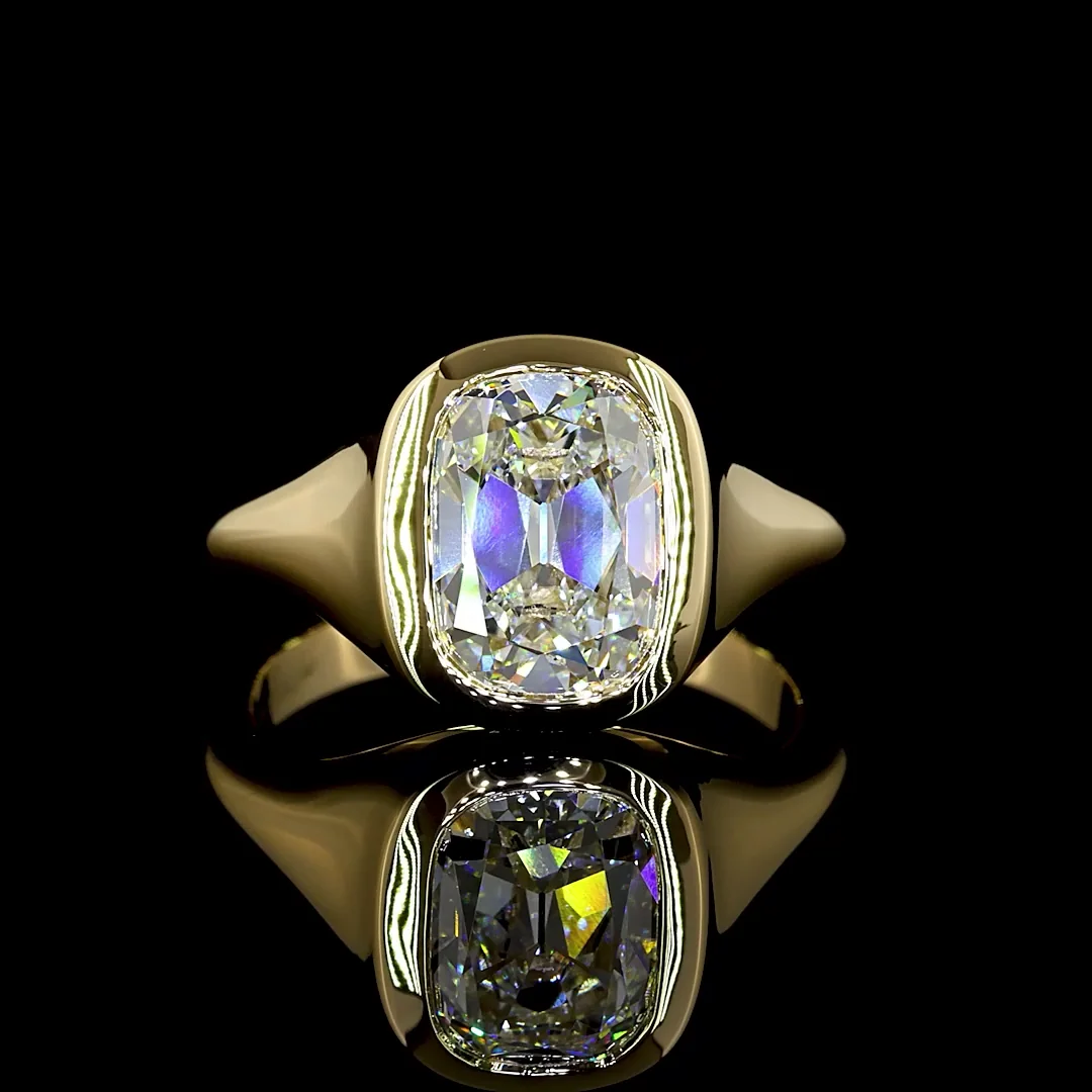 3.07 Cts 14k Yellow Gold Antique Cushion Shape Solitaire Ring