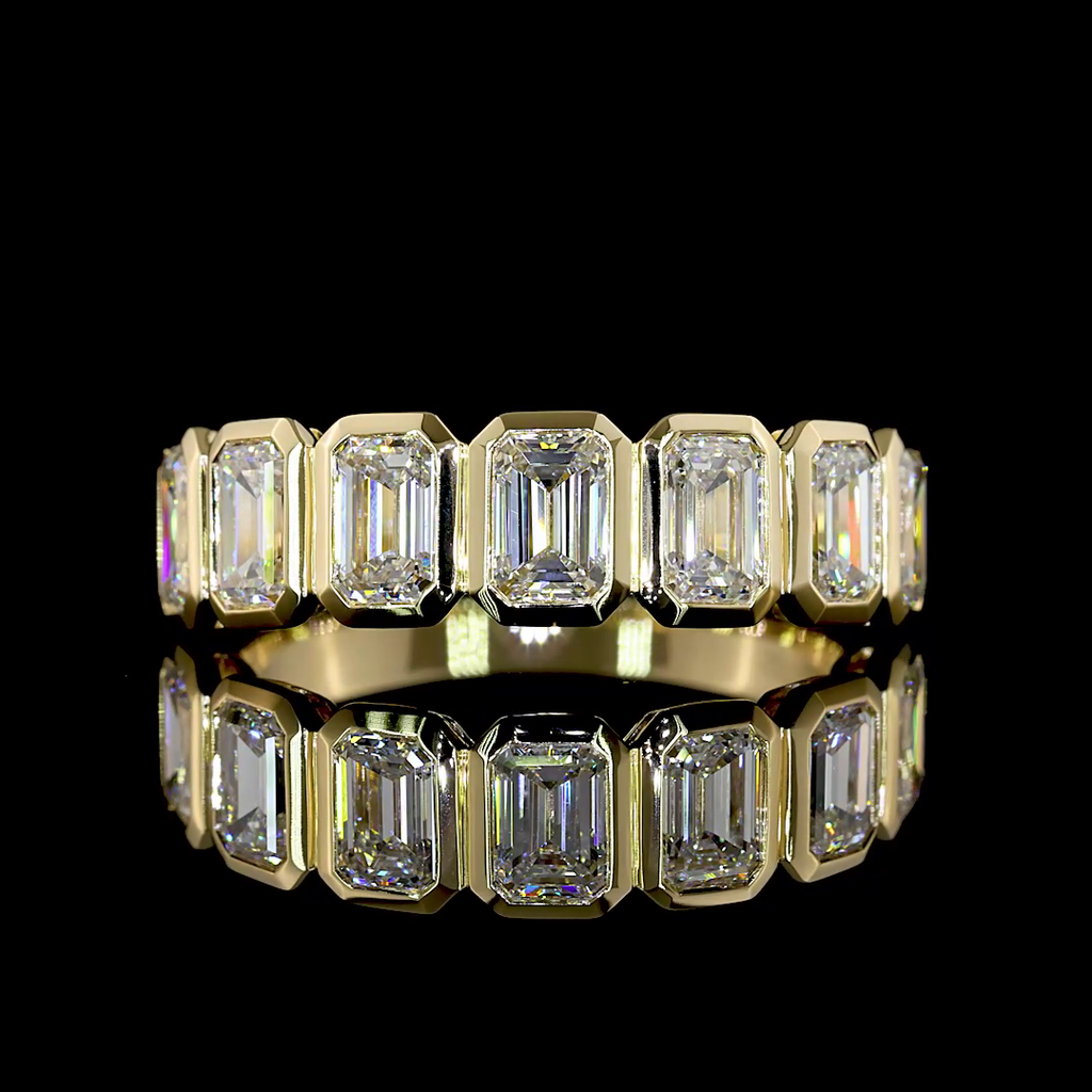 2.05 Cts 14k Yellow Gold Emerald Shape 7 Stones Eternity Band