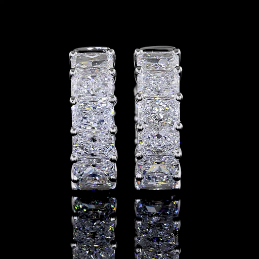 [ER14WHGRAD300PEW] 3.26 Cts 14k White Gold Radiant Shape Huggies Earring